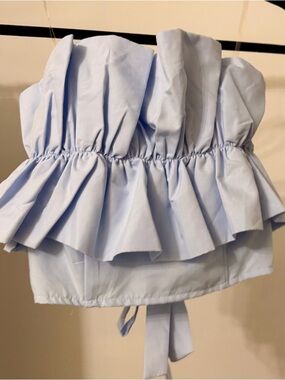DO+BE Light Blue Ruffled Strapless Crop Top